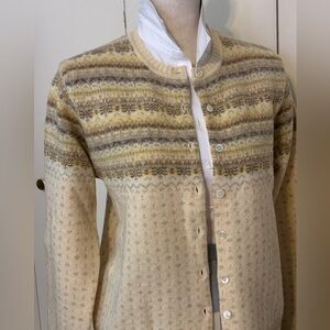 Classic Brooks Brothers Cream/Yellow Fair Isle LambsWool Cardigan Sweater